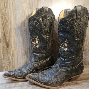 Corral  Lizard Overlay Cowboy boots. Women’s size 10M Black vintage style